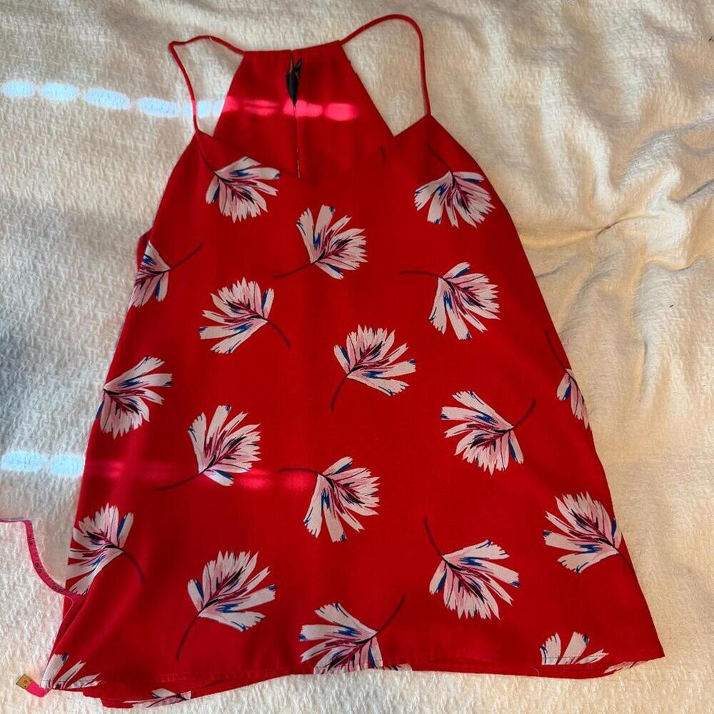 Red Floral Print Sleeveless Top with Halter Neck